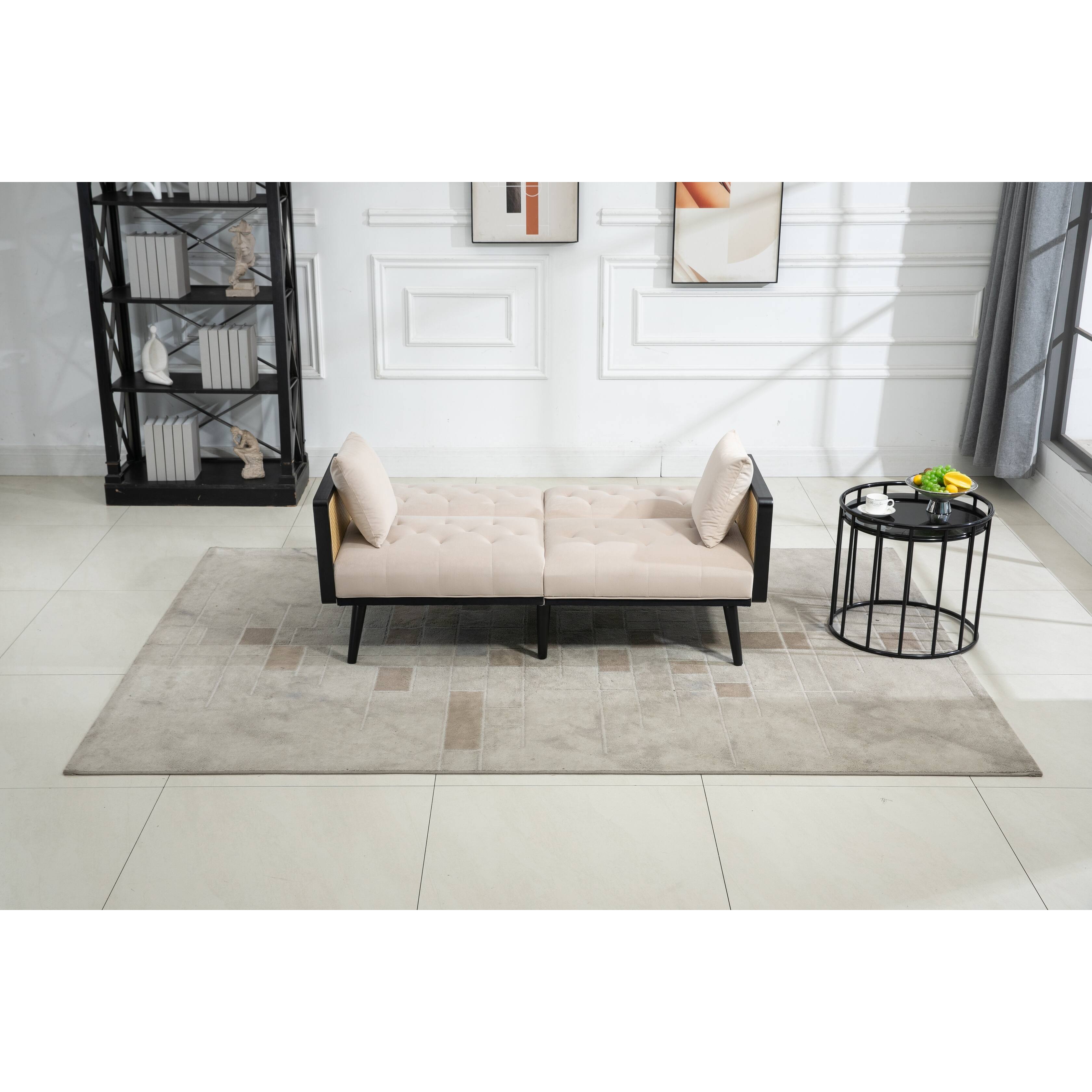 61" Velvet Loveseat Sofa with Rattan Armrests, Living Room Loveseat